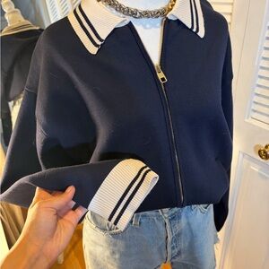 Dress Forum Navy Varsity Jacket with Cream Trim